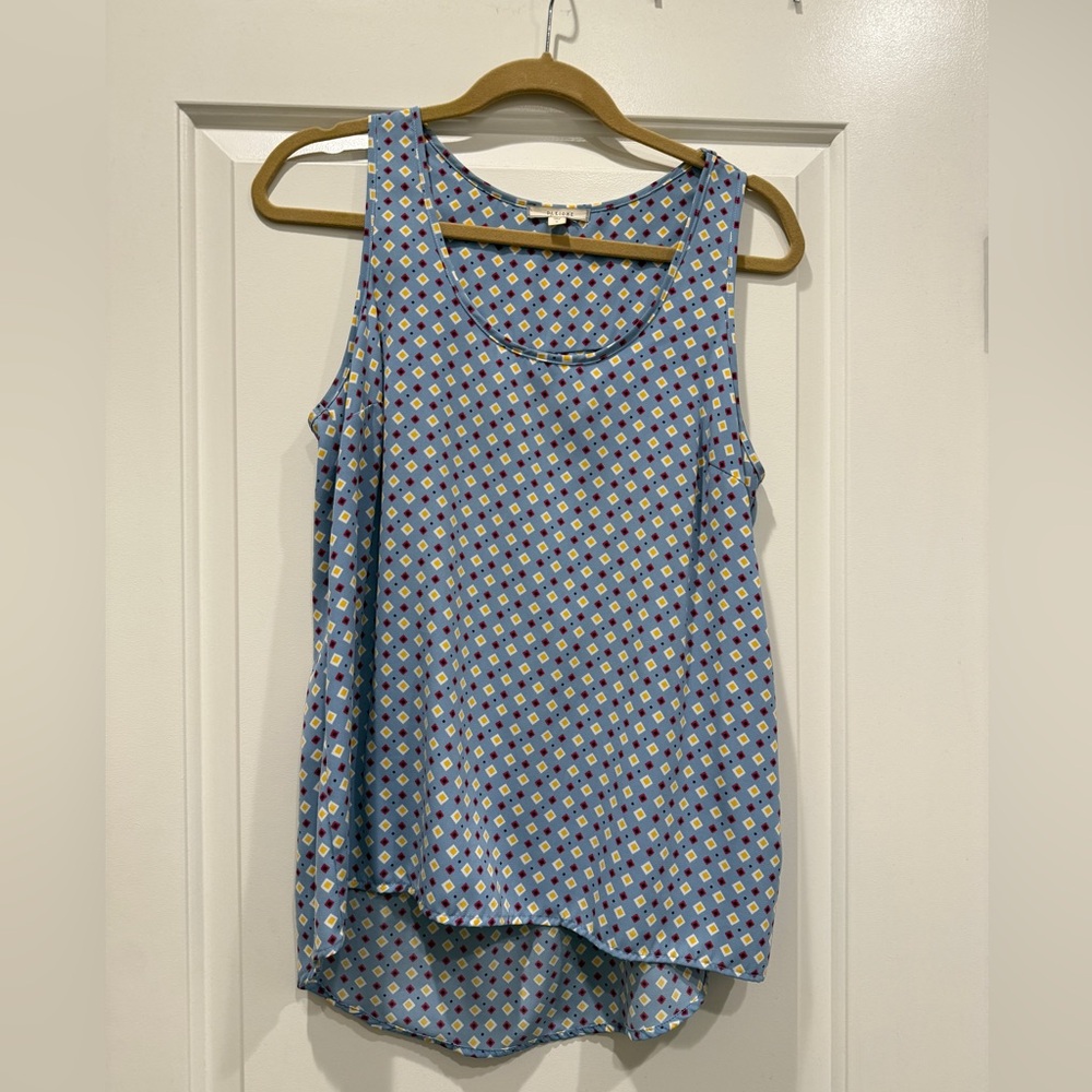 Pleione Asymmetrical Blue and White Sleeveless Tank Top - Small